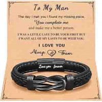 PINKDODO Valentines Gifts for Men Jewelry, Mens Leather Bracelet Unique Cool Anniversary Birthday Sweetest Day Gifts Ideas for Him Husband Who Want Nothing Who Have Everything  Q-B-Leather-Knot-Man-06