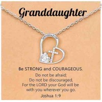 PINKDODO Granddaughter Gifts Bracelet from Grandma Grandpa Cross Necklace Birthday Easter Gifts for Teens Teenage Ideas Q-N-Heart Cross-Granddaughter-04