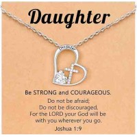 PINKDODO Daughter Gifts from Mom Dad Baptism Christening Catholic Religious Christian Confirmation Easter Gifts for Teen Teenage Kids Girls Cross Necklace  Q-N-Heart Cross-Daughter-03