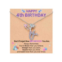 PINKDODO 4 Year Old Girl Birthday Gifts 4th Mermaid Birthday Decoration Gifts for 4 Four Year Old Little Girl Necklace  K-A-Mermaid-4Y-01