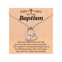 PINKDODO Baptism Gifts for Girl Kid Christening Catholic Lds Baptism Decoration for Girls Goddaughter Cross Necklace K-B-Heart-Cross-Bap-02