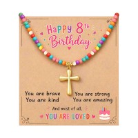 PINKDODO 8 Year Old Girl Birthday Gift, Gifts for 8 Year Old Girls Jewelry Cross Necklace Eight 8th Birthday Decorations K-C-JZCross-8th-01