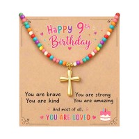 PINKDODO 9 Year Old Girl Birthday Gifts for 9 Year Old Girls Nine 9th Birthday Decorations Necklace K-C-JZCross-9th-02