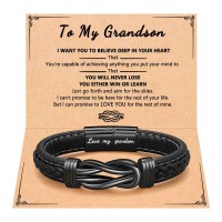 PINKDODO Grandson Bracelet Grandson Gifts from Grandma, Confirmation Birthday Valentines Christmas Gifts for Teenage Teen Boys Mens Bracelet Q-B-Leather-Knot-Grandson-02