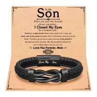 PINKDODO To My Son Bracelet Gifts from Mom, Valentines for Teens Teenage Teen Boys Gift Ideas 8 10 16 18 Year Old Boy Cool Things Stuff Birthday Easter Baptism Confirmation Christmas Q-B-Leather-Knot-Son-01