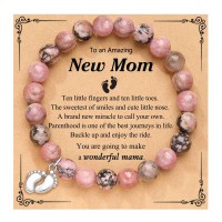 PINKDODO First 1st Mothers Day Gifts for New Mom Mommy to Be Gifts Bracelet New Mom Gift Pregnancy Postpartum Gifts for Expecting Mom Basket Essentials  Q-B-Mommy-Redbean-01