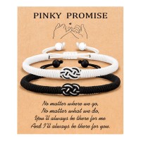 PINKDODO Sweetest Day Gifts for Boyfriend Couple Gifts Ideas, Pinky Promise Matching Couples Bracelets Long Distance Relationship Birthday Valentines Anniversary Christmas Presents Him Her BF GF Q-Knot-BWhite-Pinky-01