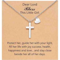 PINKDODO First Communion Baptism Gifts for Christening Catholic Religious Christian Confirmation Easter Gifts for Teen Teenage Kids Cross Necklace  X-N-Cross-Bless-Silver-02
