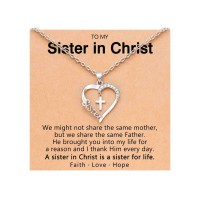 PINKDODO Christian Easter Gifts for Women Faith Religious Christian Jewelry Cross Necklace for Women Sister in Christ  X-N-Heart Cross-Sister-06